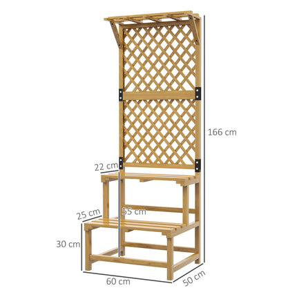 Wooden Plant Stand with Trellis and Shelves 60x50x166cm - Natural Finish