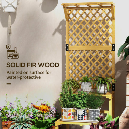 Wooden Plant Stand with Trellis and Shelves 60x50x166cm - Natural Finish