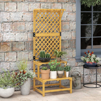Wooden Plant Stand with Trellis and Shelves 60x50x166cm - Natural Finish