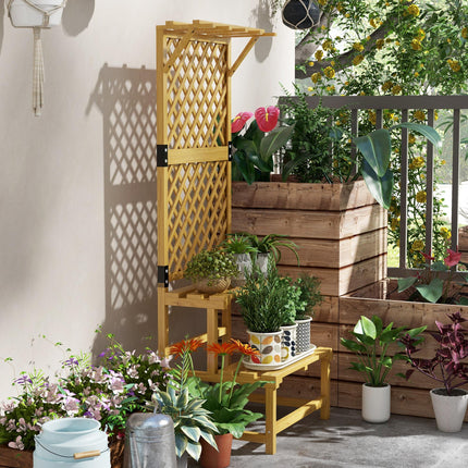 Wooden Plant Stand with Trellis and Shelves 60x50x166cm - Natural Finish