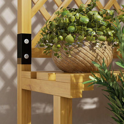 Wooden Plant Stand with Trellis and Shelves 60x50x166cm - Natural Finish