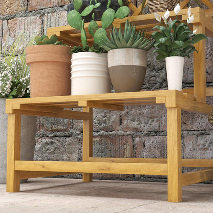 Wooden Plant Stand with Trellis and Shelves 60x50x166cm - Natural Finish