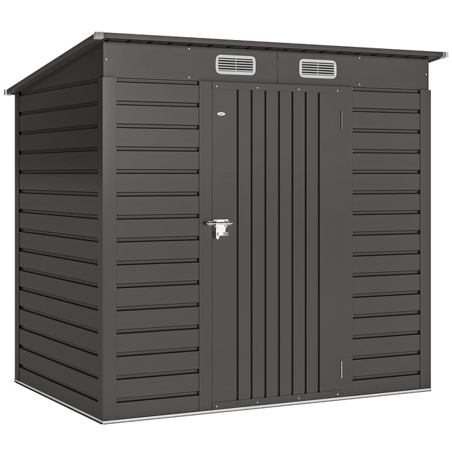 4x6ft Galvanised Steel Garden Shed with Lockable Door - Grey