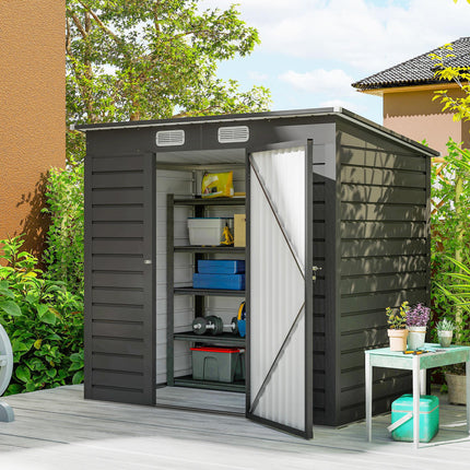 4x6ft Galvanised Steel Garden Shed with Lockable Door - Grey