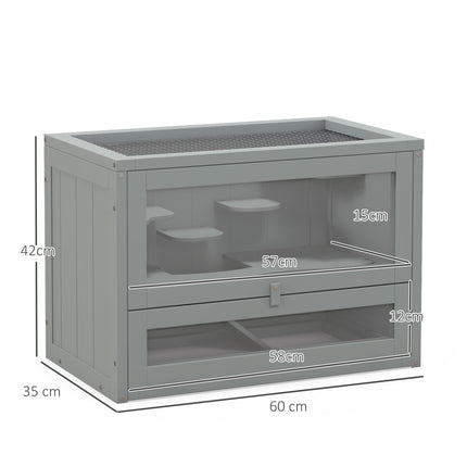 Wooden Hamster Cage Small Animals Hutch with Ramp 60x35x42cm - Grey
