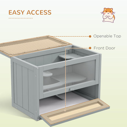 Wooden Hamster Cage Small Animals Hutch with Ramp 60x35x42cm - Grey