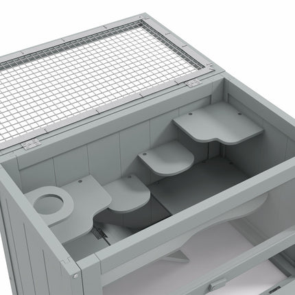 Wooden Hamster Cage Small Animals Hutch with Ramp 60x35x42cm - Grey