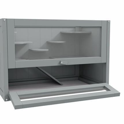 Wooden Hamster Cage Small Animals Hutch with Ramp 60x35x42cm - Grey