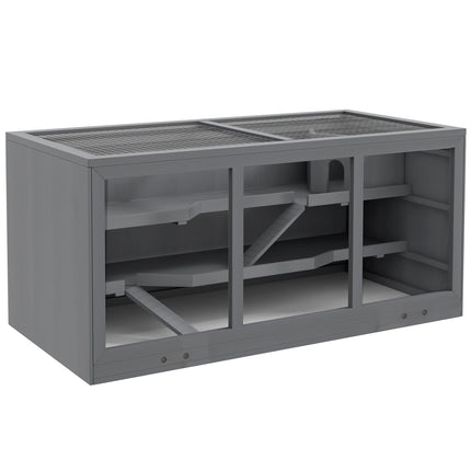 Wooden Hamster Cage Small Animal Hutch with Tray and Openable Top 115x57x55cm - Grey