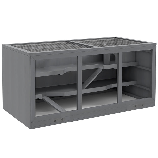 Wooden Hamster Cage Small Animal Hutch with Tray and Openable Top 115x57x55cm - Grey
