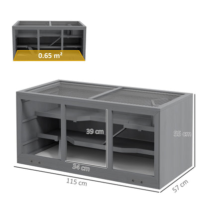 Wooden Hamster Cage Small Animal Hutch with Tray and Openable Top 115x57x55cm - Grey