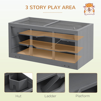 Wooden Hamster Cage Small Animal Hutch with Tray and Openable Top 115x57x55cm - Grey
