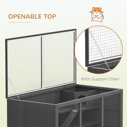 Wooden Hamster Cage Small Animal Hutch with Tray and Openable Top 115x57x55cm - Grey