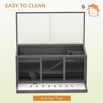 Wooden Hamster Cage Small Animal Hutch with Tray and Openable Top 115x57x55cm - Grey