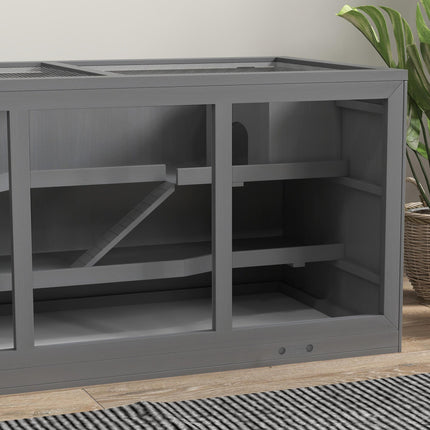 Wooden Hamster Cage Small Animal Hutch with Tray and Openable Top 115x57x55cm - Grey
