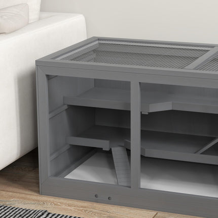 Wooden Hamster Cage Small Animal Hutch with Tray and Openable Top 115x57x55cm - Grey