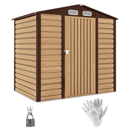 4 x 6ft Galvanised Steel Garden Shed with Lock and Gloves - Oak