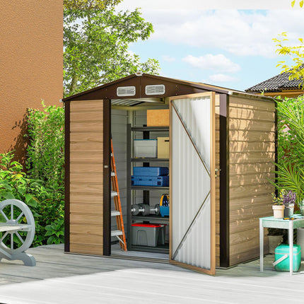 4 x 6ft Galvanised Steel Garden Shed with Lock and Gloves - Oak