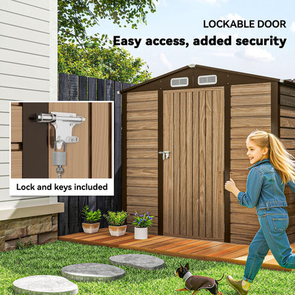 4 x 6ft Galvanised Steel Garden Shed with Lock and Gloves - Oak