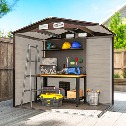 4 x 6ft Galvanised Steel Garden Shed with Lock and Gloves - Oak