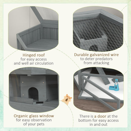 Large 3 Tier Wooden Hamster Cage with Sliding Tray, Seesaws & Water Bottle - Grey