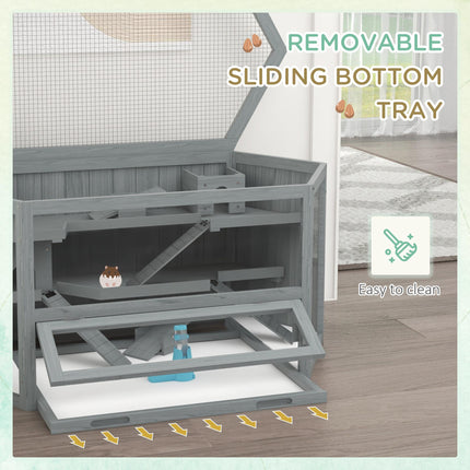 Large 3 Tier Wooden Hamster Cage with Sliding Tray, Seesaws & Water Bottle - Grey