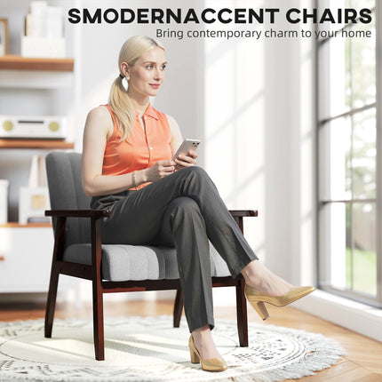 Modern Upholstered Accent Chair with Supportive High Back - Grey