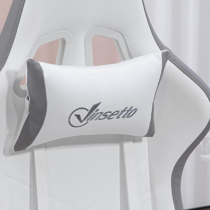 Computer Gaming Chair with 135° Recline, Footrest & Lumbar Support - White Grey