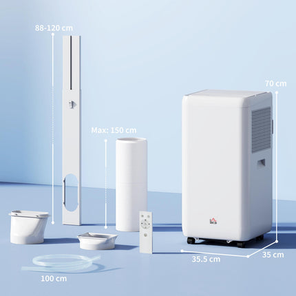 12000 BTU Mobile Air Conditioner for Rooms up to 28m² with Dehumidifier, Auto & Sleep Mode, 24H Timer, Wheels - White