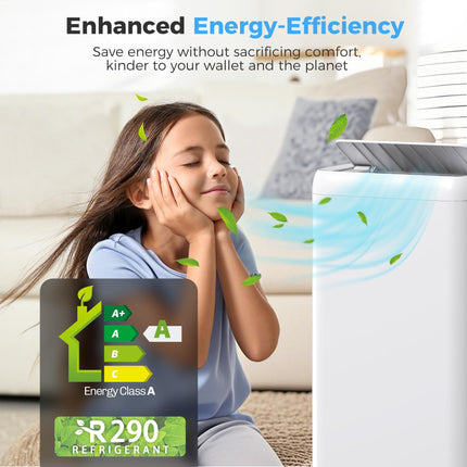 12000 BTU Mobile Air Conditioner for Rooms up to 28m² with Dehumidifier, Auto & Sleep Mode, 24H Timer, Wheels - White