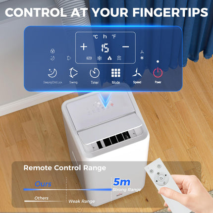 12000 BTU Mobile Air Conditioner for Rooms up to 28m² with Dehumidifier, Auto & Sleep Mode, 24H Timer, Wheels - White