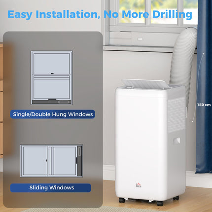 12000 BTU Mobile Air Conditioner for Rooms up to 28m² with Dehumidifier, Auto & Sleep Mode, 24H Timer, Wheels - White