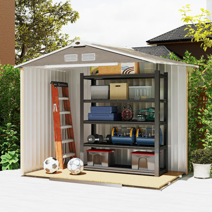 7ft x 4ft Metal Garden Storage Shed with Lockable Sliding Doors - Brown