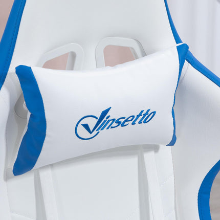 Computer Gaming Chair with Footrest, 135° Reclining Swivel Desk Chair with Lumbar Support for Adults - White and Blue