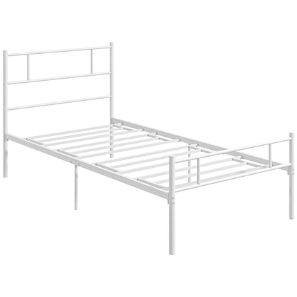 Single Metal Bed Frame with Steel Structure and Storage - White