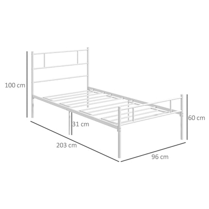 Single Metal Bed Frame with Steel Structure and Storage - White