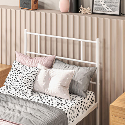 Single Metal Bed Frame with Steel Structure and Storage - White