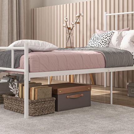 Single Metal Bed Frame with Steel Structure and Storage - White
