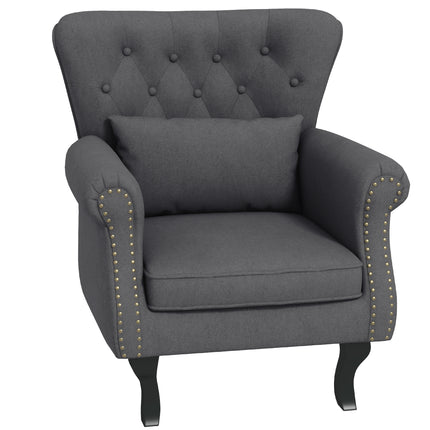 Chesterfield Tufted Wingback Accent Chair with Pillow - Dark Grey