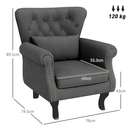 Chesterfield Tufted Wingback Accent Chair with Pillow - Dark Grey