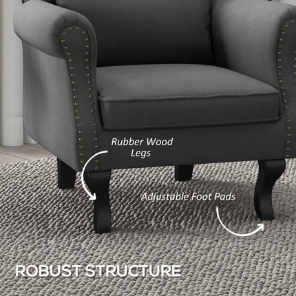Chesterfield Tufted Wingback Accent Chair with Pillow - Dark Grey