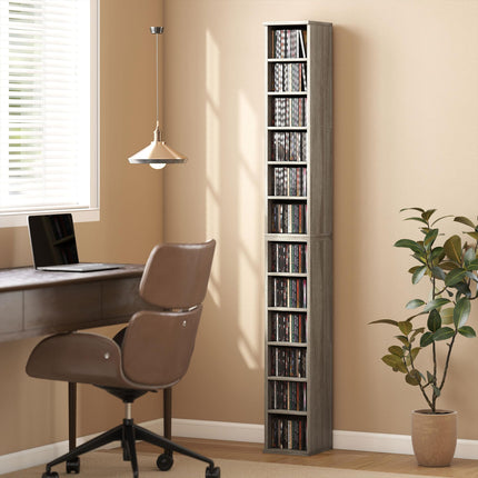 CD Media Display Shelf Tower Rack with Adjustable Shelves, Set of 2 - Mocha Wood Effect
