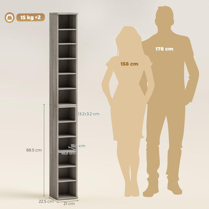 CD Media Display Shelf Tower Rack with Adjustable Shelves, Set of 2 - Mocha Wood Effect