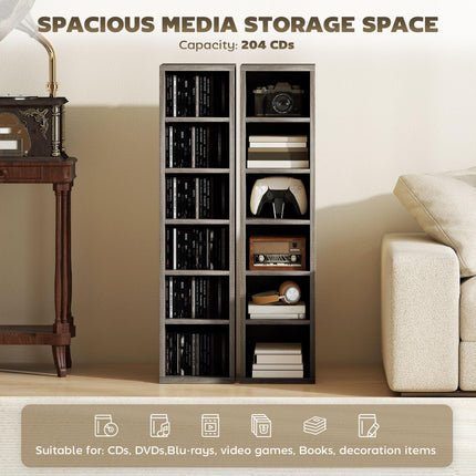 CD Media Display Shelf Tower Rack with Adjustable Shelves, Set of 2 - Mocha Wood Effect