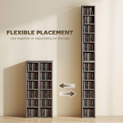 CD Media Display Shelf Tower Rack with Adjustable Shelves, Set of 2 - Mocha Wood Effect