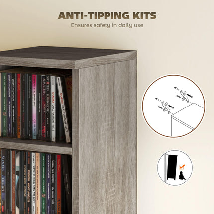 CD Media Display Shelf Tower Rack with Adjustable Shelves, Set of 2 - Mocha Wood Effect