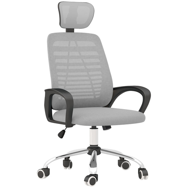 Ergonomic Mesh Office Chair with Adjustable Headrest and Lumbar Support - Grey