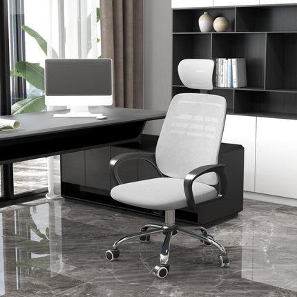 Ergonomic Mesh Office Chair with Adjustable Headrest and Lumbar Support - Grey