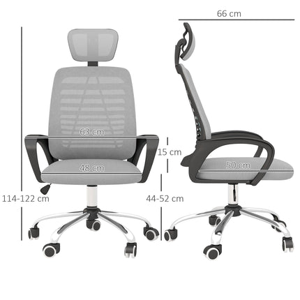 Ergonomic Mesh Office Chair with Adjustable Headrest and Lumbar Support - Grey
