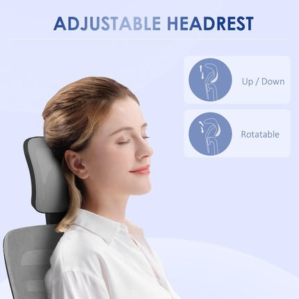 Ergonomic Mesh Office Chair with Adjustable Headrest and Lumbar Support - Grey